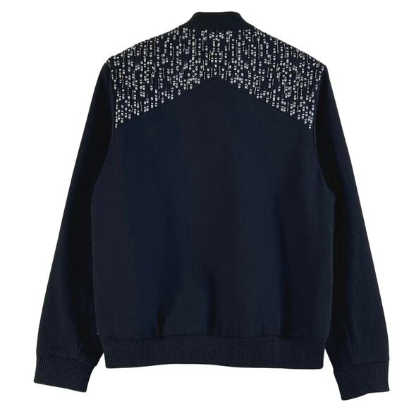 Zara Sequin Bomber Jacket Full Zip Black Denim - Picture 7 of 16